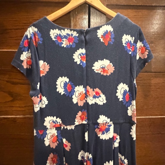 Boden 14 Navy blue Floral Midi Dress belt full skirt flowers lined short sleeve - Picture 7 of 14